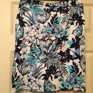 Lined Blue Floral Pencil Skirt